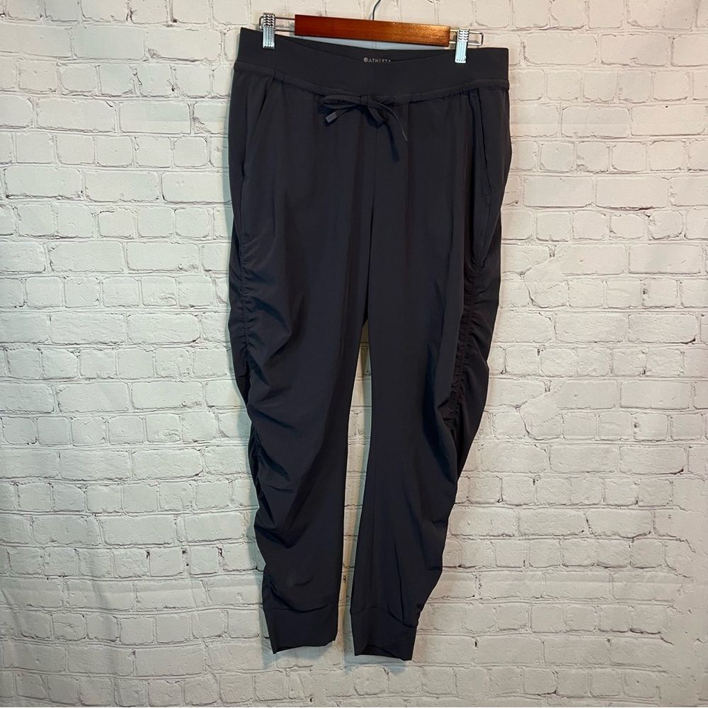 Athleta Attitude Gray Jogger Pants Side Ruched Sz 10 style 384001-02